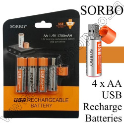SORBO USB Rechargeable AA Battery 4 Pack